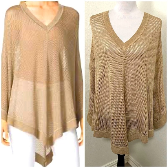 MICHAEL KORS Metallic Gold Knit Kaftan Poncho Med Business Casual EUC Designer - Picture 1 of 14